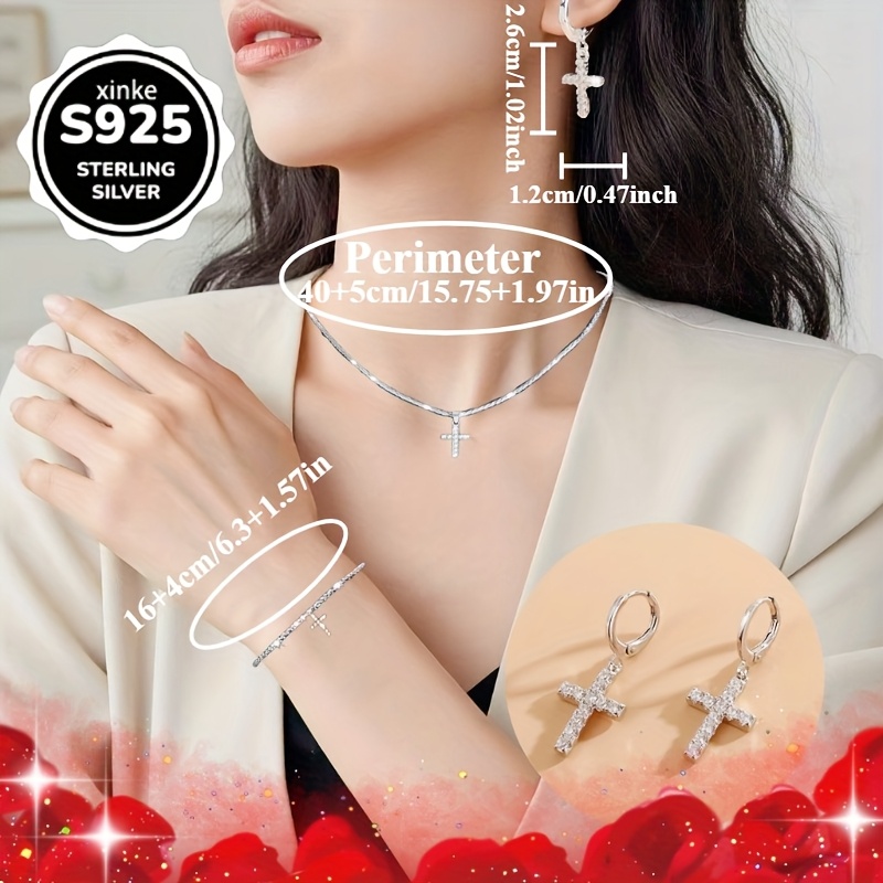 925 Silver Cross Pendant Set with Cubic Zirconia